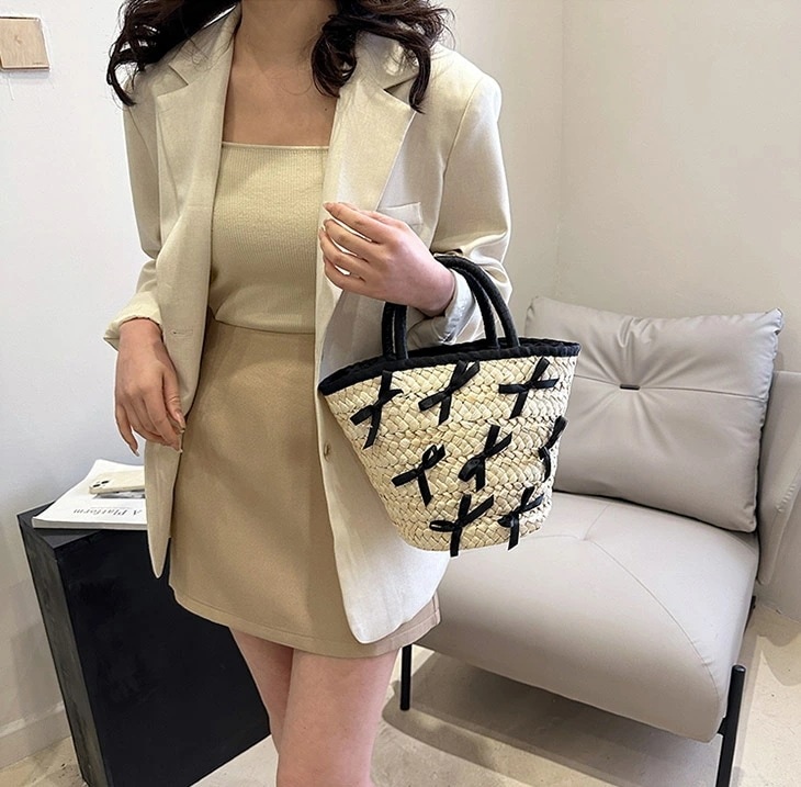 カゴバッグ ハンドバッグ バッグ リボン ミニバッグ プチプラ 人気 おしゃれ 夏