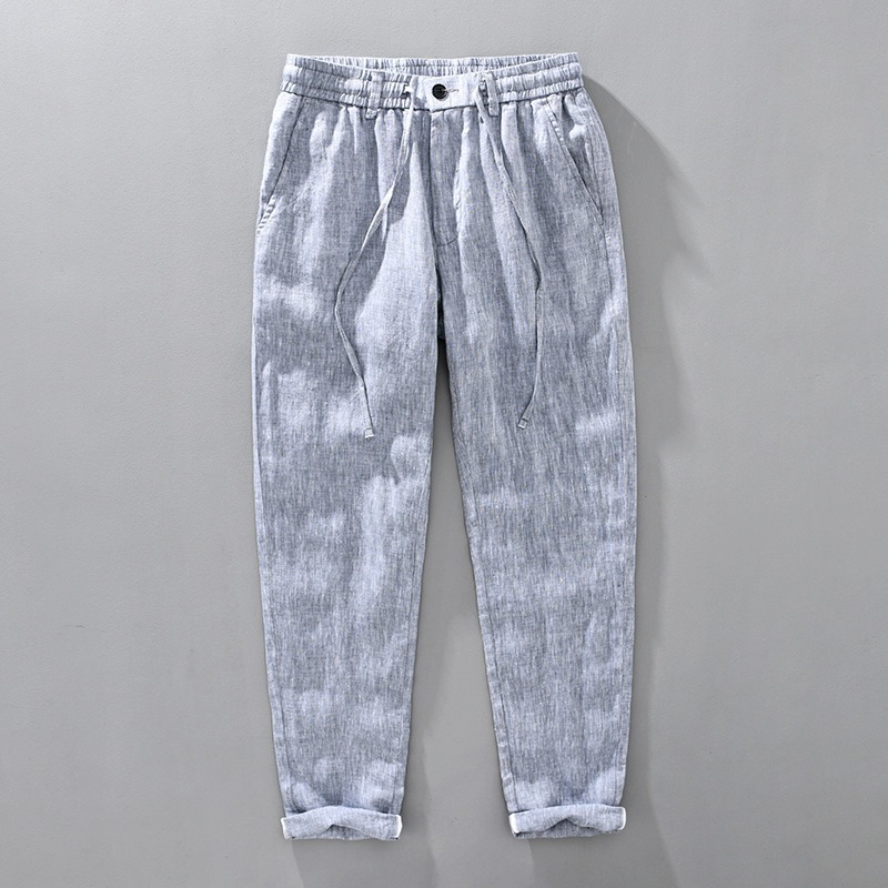 1319 春夏 リネンパンツ メンズ ストレート ルーズ ウォッシュド カジュアル パンツ レトロ ファッション コットンリネン 無地 刺繍 ロングパンツ