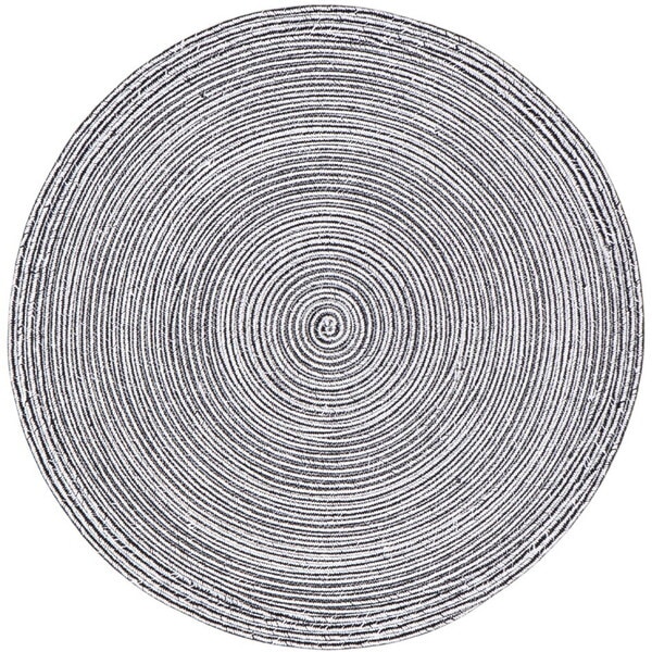 270068067 ハンドメイド 綿100%の編み込みラグ ブレイド 160R ブラック/ホワイト メーカー直送