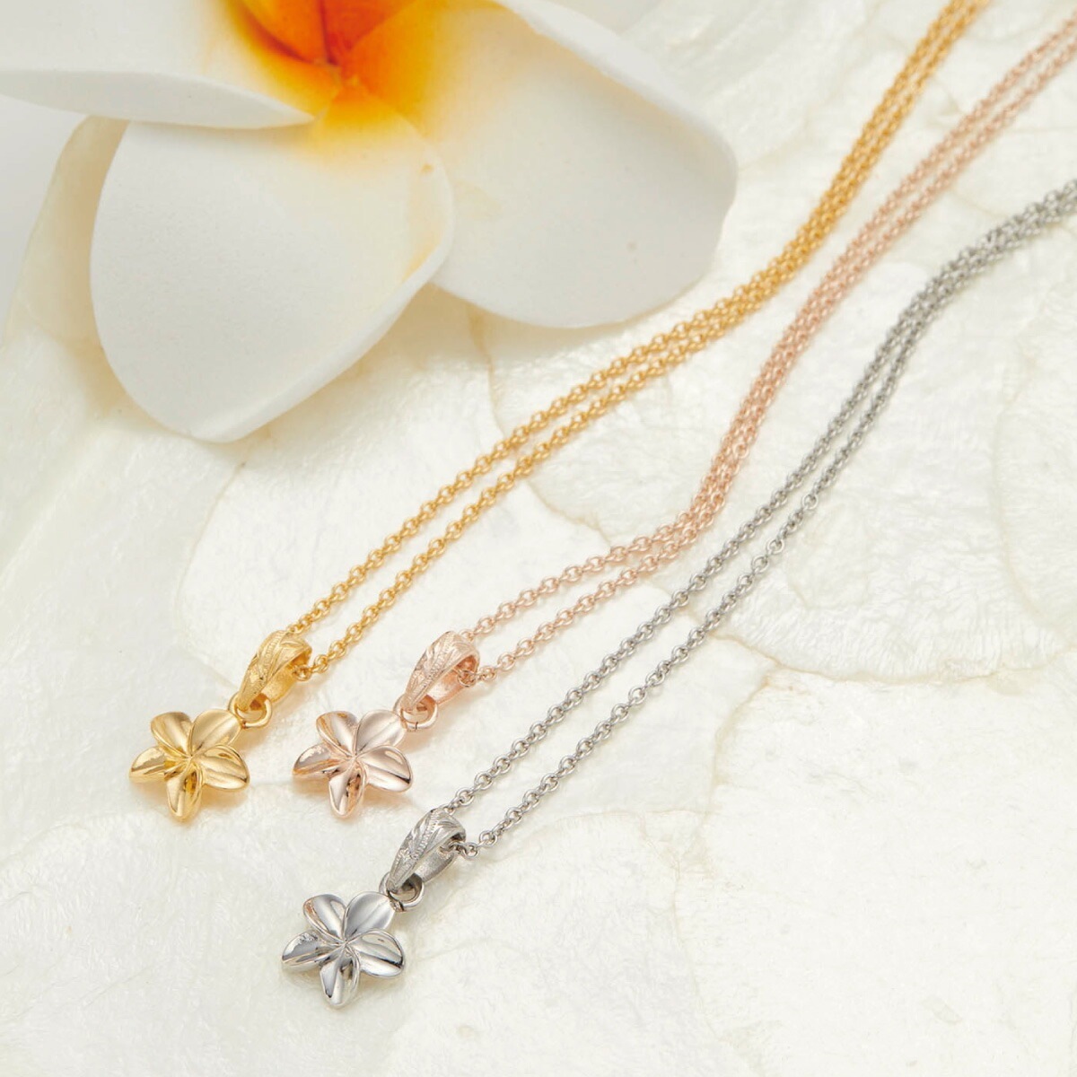 ネックレス レディース サージカルステンレス316L製 ハワイアンジュエリー プルメリア 花