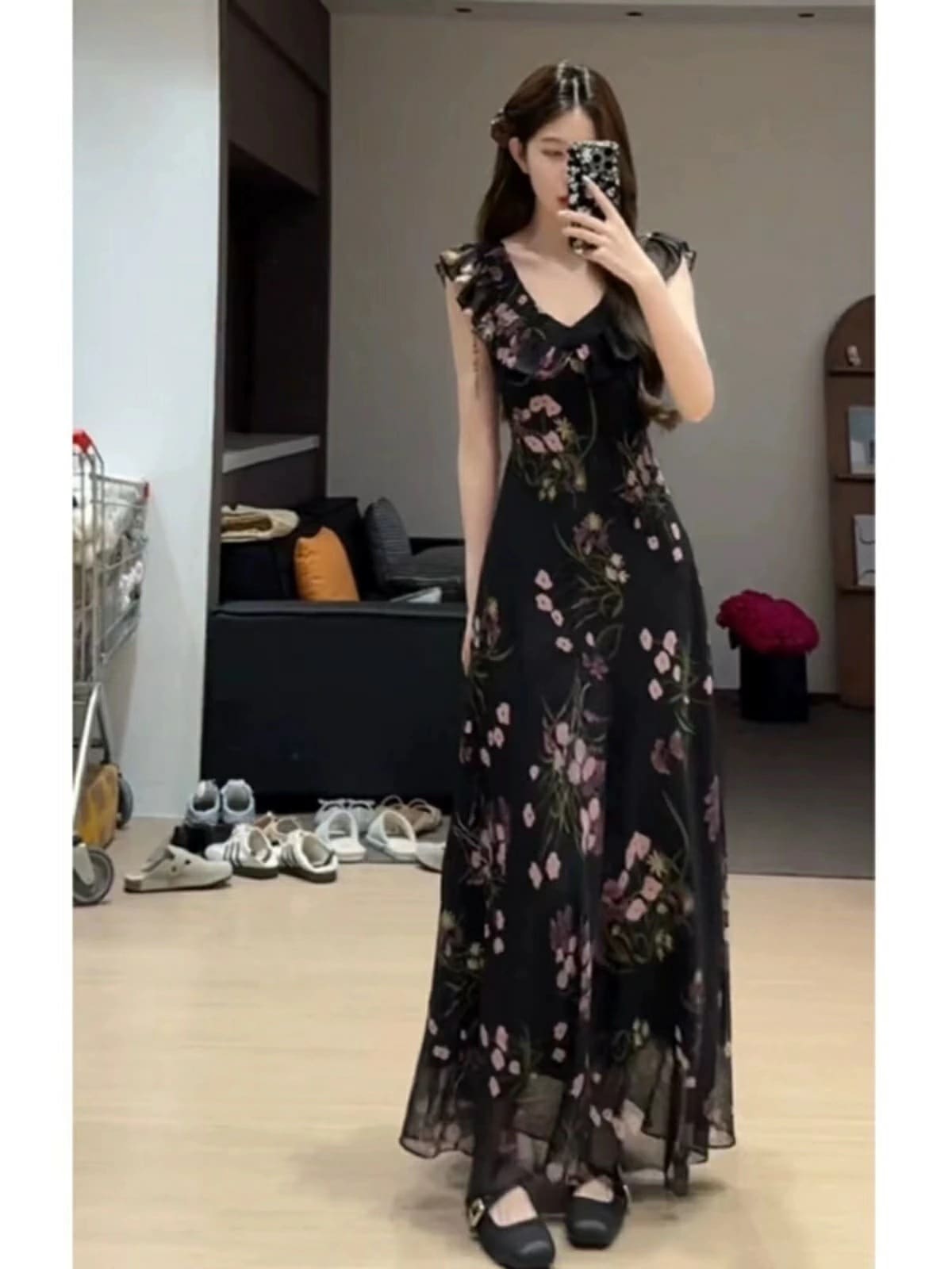 ロングワンピース 花柄 ワンピース シフォン レディース リゾートワンピース 袖なし かわいい オシャレ キレイめ カジュアル ナチュラル ガーリー マキシ丈 ロング丈 総柄 薄手 涼しい サマードレ