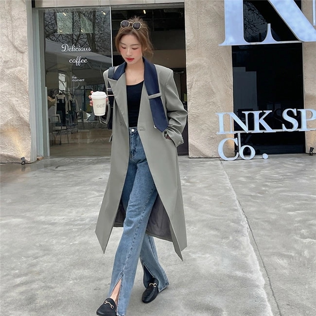 グレー　チェスターコート レディース 冬 ロング トレンチコートアウター トレンチコート バイカラー ロングコート コスプレ 秋 冬 長袖 ロング丈 厚手 大きいサイズ おしゃれ きれいめ 無地 通勤