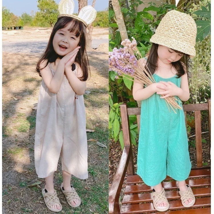 ワイドパンツサロペット オーバーオール ガウチョパンツ キャミソールサロペット カバーオール 韓国子供服 繋ぎ グリーン ベージュ 子供服 女子 キッズ ベビー サロペット オールインワン 夏用 パン