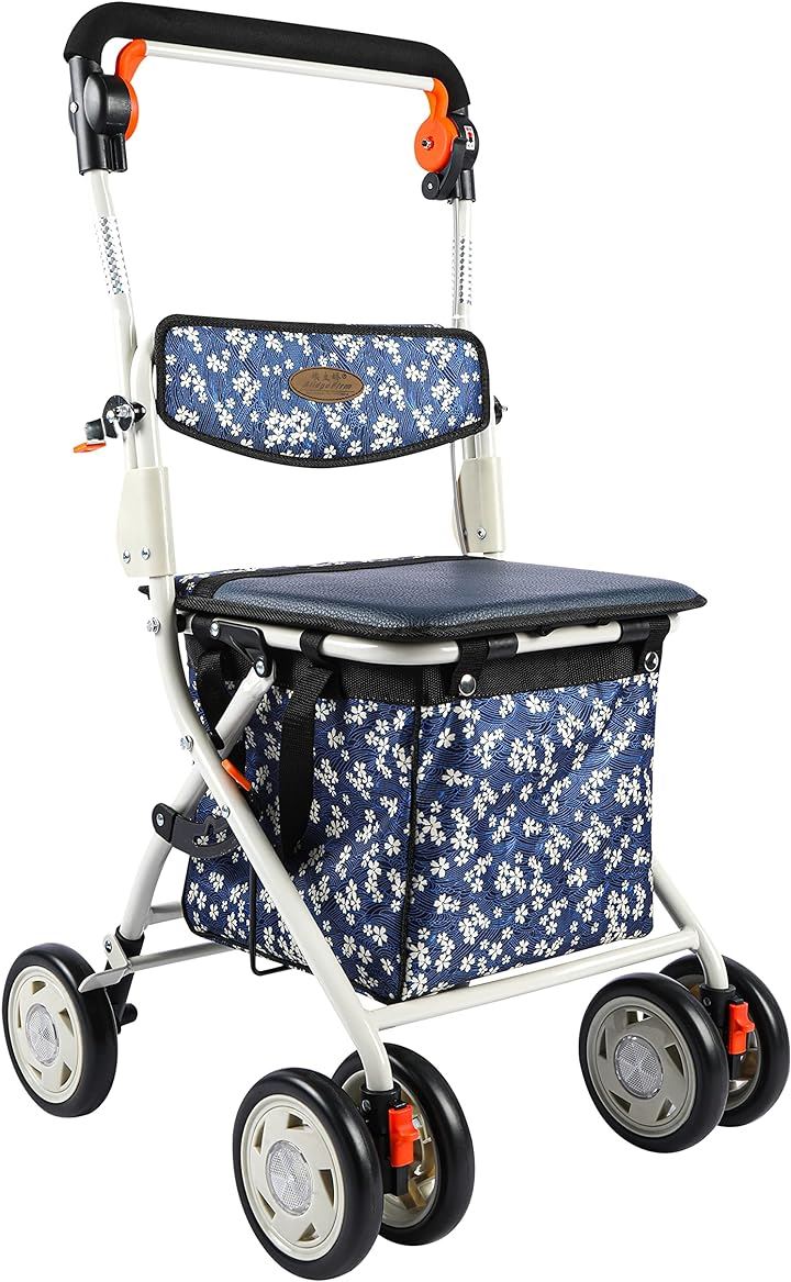 シルバーカー 高齢者向けショッピングカート 歩行車 高齢者用カー 折りたたむ 手押し車 歩行補助 座れる 軽量 ハンドブレーキ 日本語取扱説明書(ブルー, 中) 10,764円