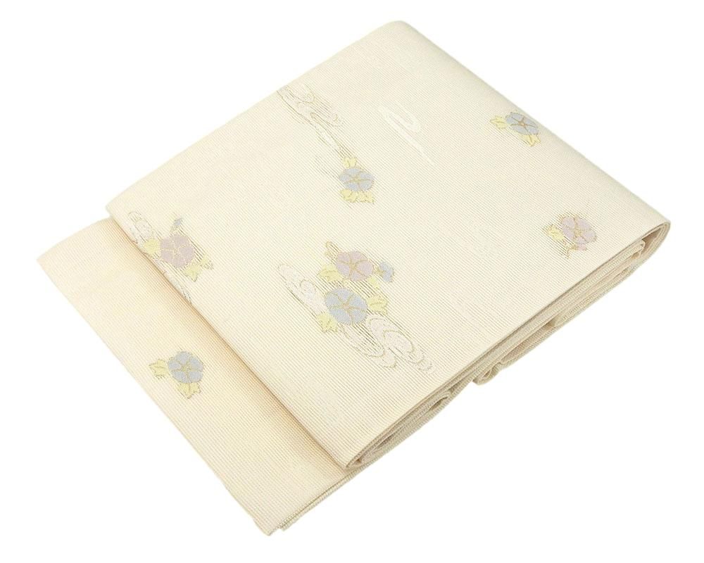 夏物 袋帯 新品仕立済 正絹 夏物 京都イシハラ謹製 雲取朝顔模様 袋帯 新品 仕立て上がり