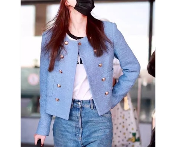 レディース ジャケット 上着 ノーカラージャケット ショート ラウンドネック スリム 細身 異国風 ボタン ツイード かわいい 大人可愛い きれいめ シンプル 上品 おしゃれ レトロ こなれ感