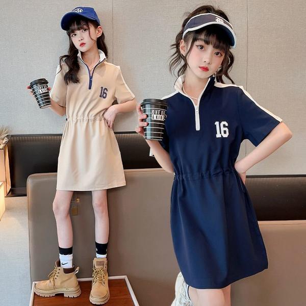 気楽 キッズ ポロワンピース アイボリー ネイビー 半袖 子ども ワンピース ポロワンピ 女の子 春 夏 ポケット付き シンプル かわいい 120 130 140 150 160 ウエストゴム