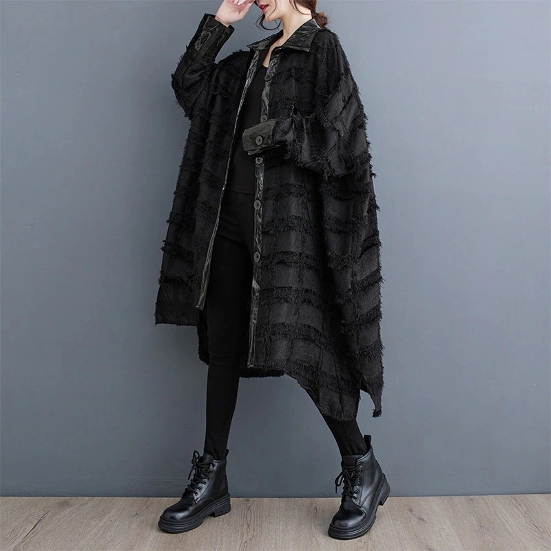 「ファットガール」 2023秋 おしゃれ カーディガン レース 薄手 体型カバー 欧美風 ワンピース風 フリンジ チュニック ロングブラウス メガ割30%までに制限