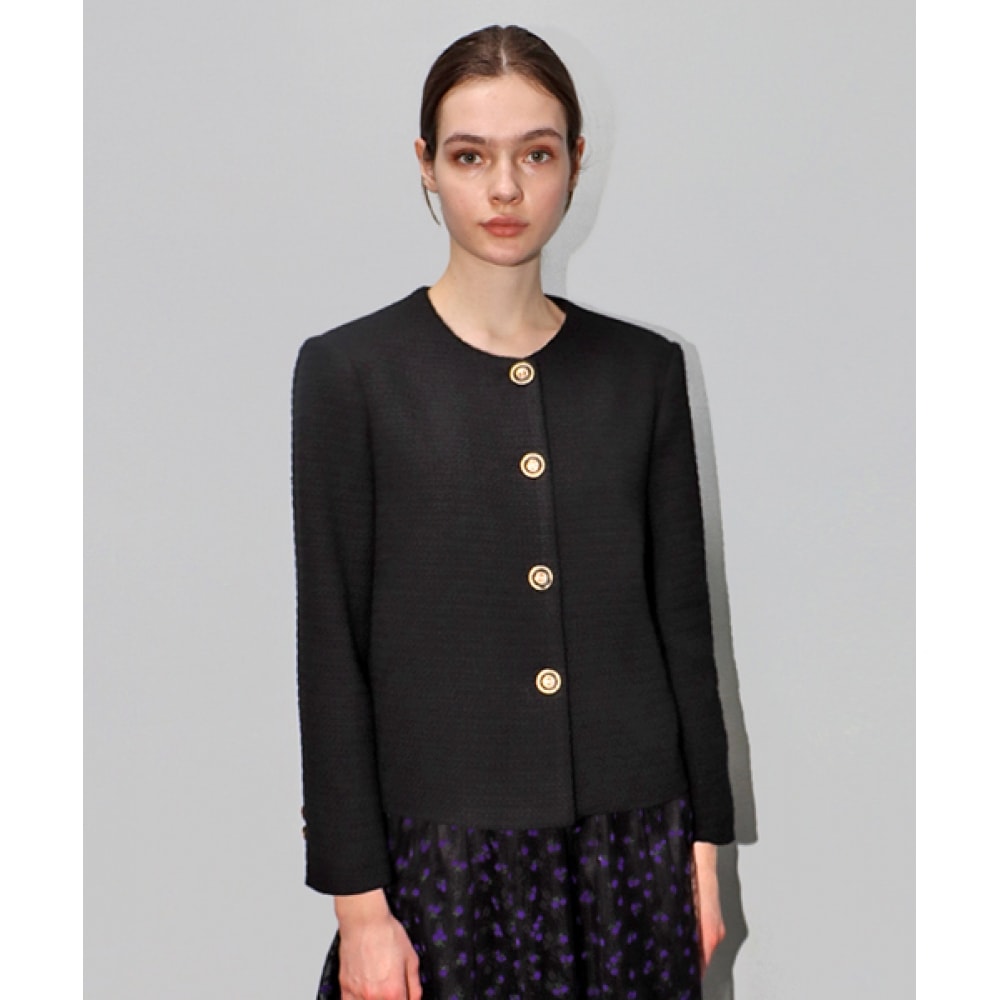 DAMAGE MNEMONIC ジャガード ラウンドネック ブラックジャケット_ Jacquard Round neck Black JK