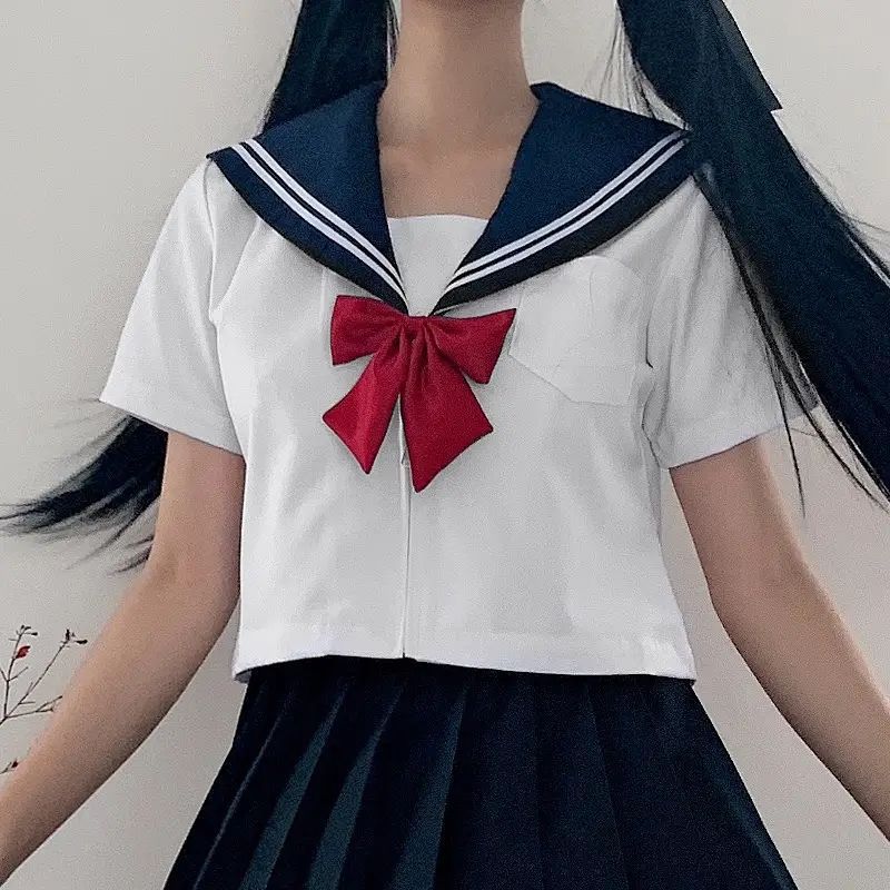 送 料 無 料白二本jk制服オーソドックスにゃんこくセーラー服ロング半袖学生学校クラス服学院风
