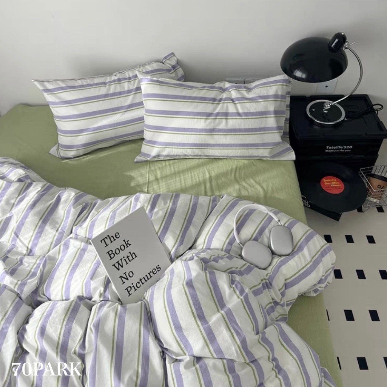 パープル マルチ ストライプ コットン 布団カバーセット 全2サイズ オールシーズン シングル ダブル クイーン ベッドリネン おしゃれ 韓国 北欧インテリア 韓国インテリア 70PARK