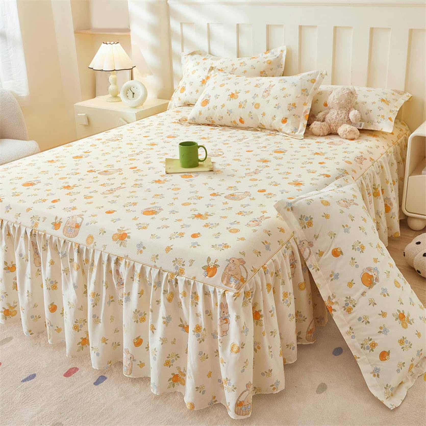 Fzigenle ベッドスカート 姫系 A150*200 コットン 綿 敷きシーツ 上品 セミダブル シングル ダブル きれいめ エレガント フリル ベッドカバー シーツカバー マットレスカバー 通気