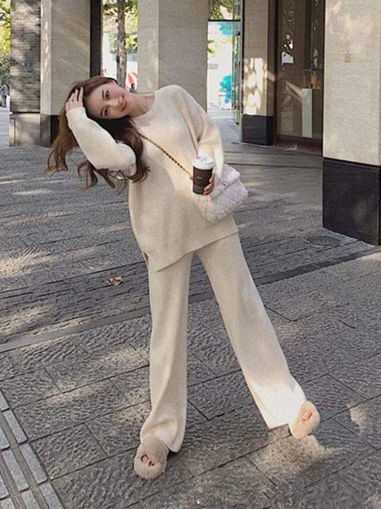 [急速出荷]ニットセットアップ レディース 40代 秋冬 長袖 ニットセーター 無地 ワイドパンツ ニットセットアップ オシャレ韓国風 大人着痩せ カジュアル 通勤 50代 30代 母の日のプレゼント 7,044円