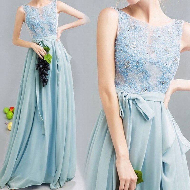 2018新作 ロングドレス 演奏会 結婚式 母親 結婚式 大きいサイズ ワンピース 水色 花嫁 レー