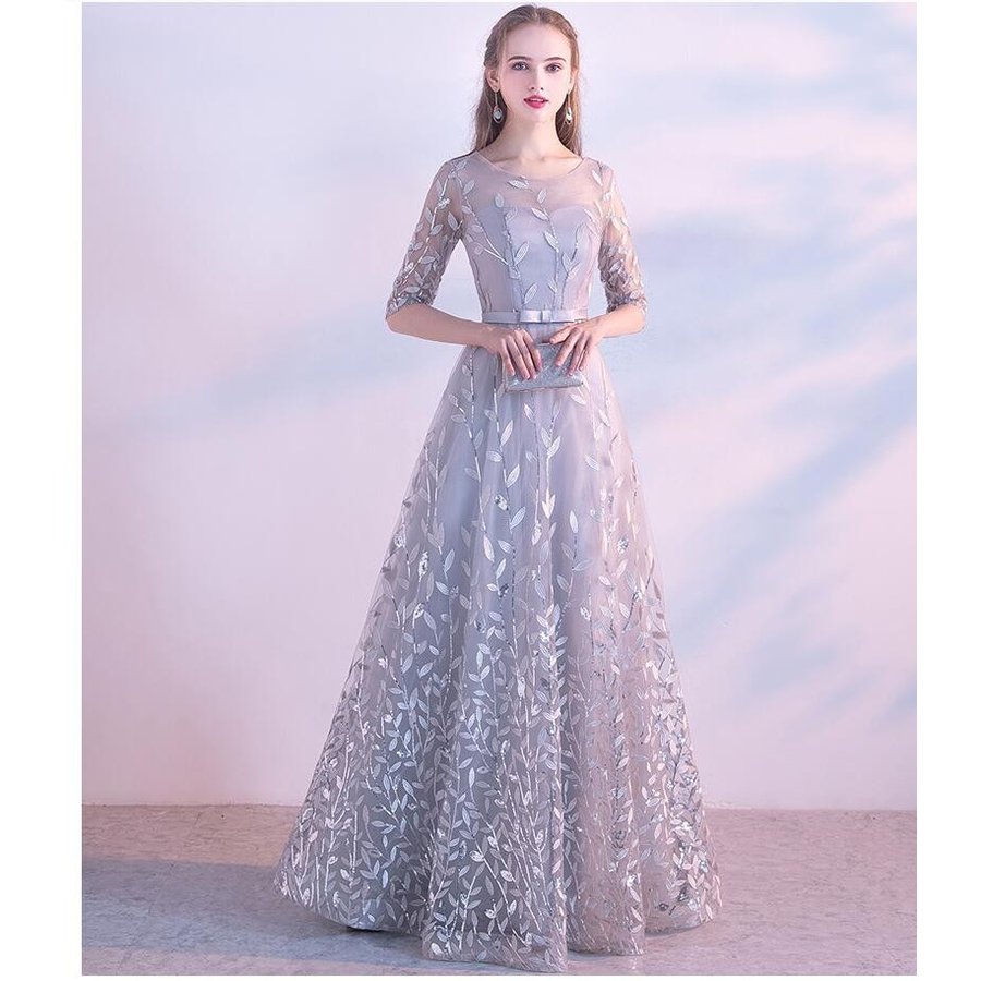 ロングドレス 袖あり パーディードレス ウエディングドレス 結婚式 二次会 舞台用 披露宴 演奏会