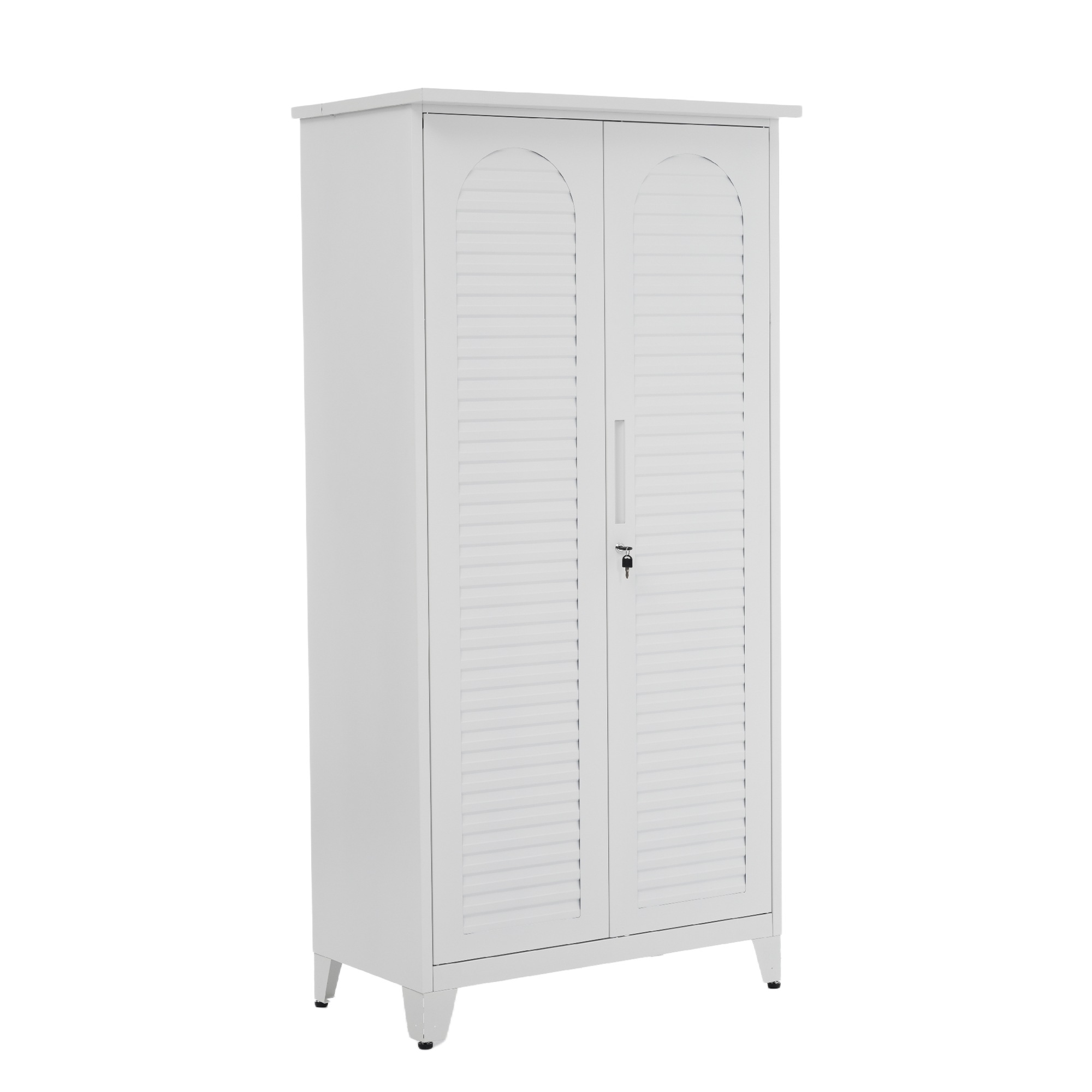 【国内発送】134【ホワイト】物置 収納庫 屋外 大型 倉庫 室外収納庫 屋外収納キャビネット 両開きドア 物置き台 収納ボード付き・収納ポール・タオル掛け付き・鍵付き・ 掃除用具ロッカー 高さ185