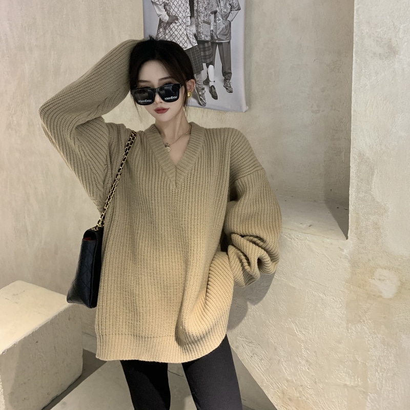 オーバーサイズ ビックシルエット ローゲージ ざっくり トップス セーター プルオーバー チュニック