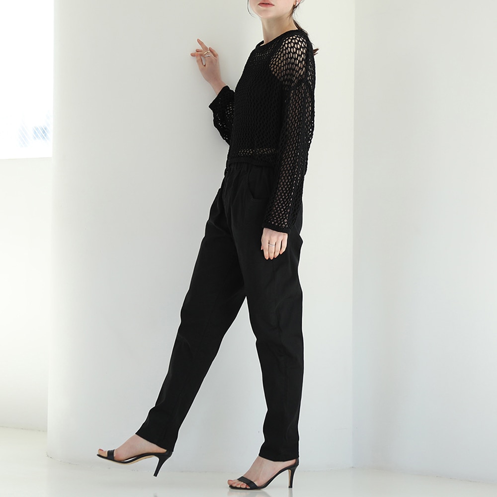 ウエストゴムテーパードツイルパンツ レディース デニムパンツ パンツ ジーンズ ボトムス 体型カバー 細見せ 美脚 ロング コットン 綿100 大人 無地 カジュアル テーパード 春夏秋冬