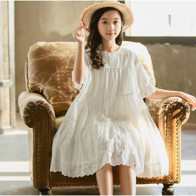 期間限定オファー子供服 ワンピース キッズ 子供ドレス dress 子供服 ジュニア 女の子 夏 半袖 膝丈ワンピース 白 刺繍 綿 カジュアル おしゃれ 可愛い 通学着 通園着子供服 ワンピース キ