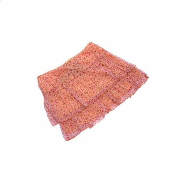 スカート /ミニ丈 フラワー /ティアードシフォン オレンジ系 中古