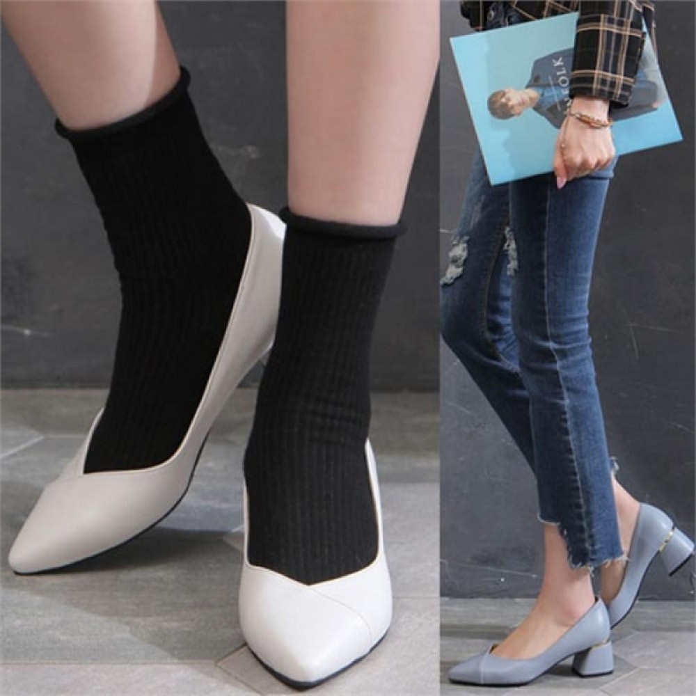 (ニナスパリ) スクエアヒールパンプス 5cm 韓国製 (0K014)