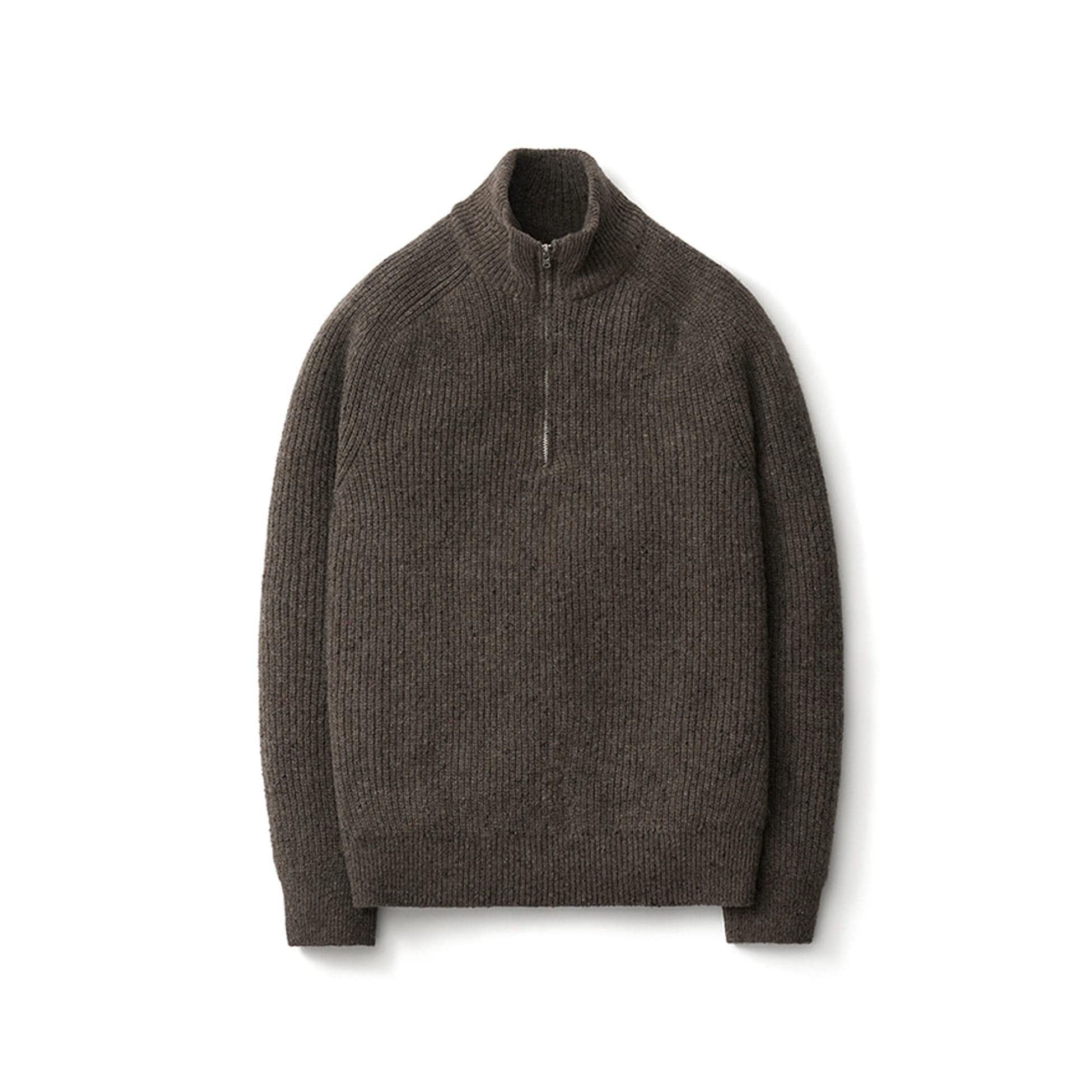 【POTTERY】 HIGH NECK HALF ZIP-UP KNIT : BROWN