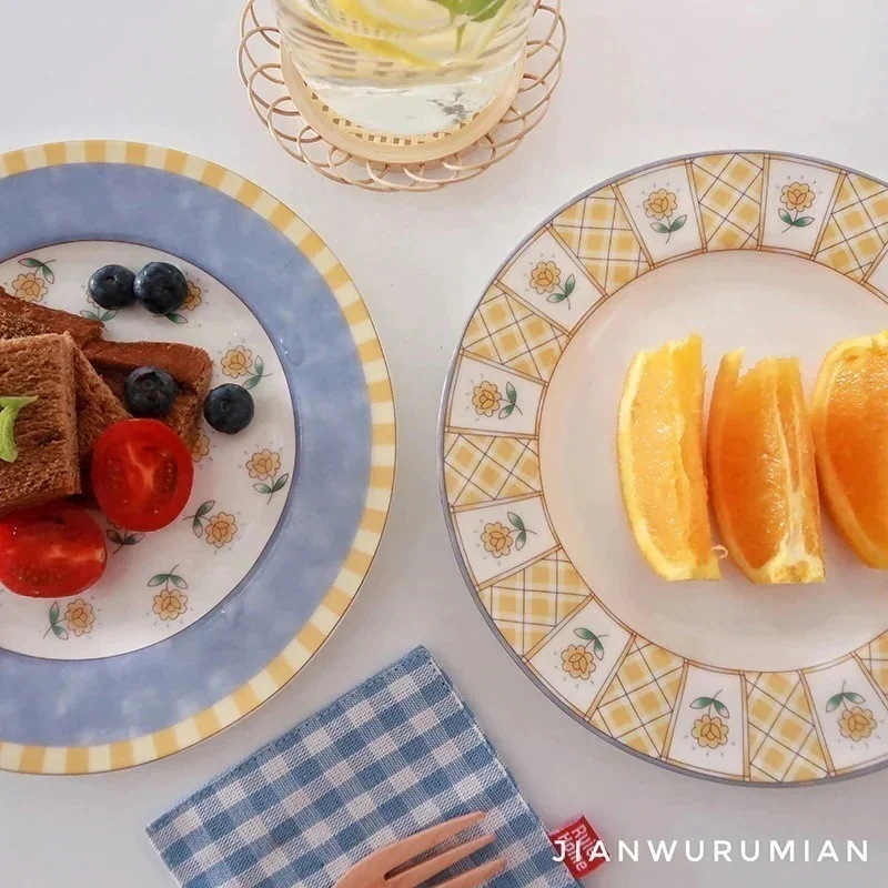 [10個セット]メガ割 Ins人気韓国ひまわり洋食皿デザート皿レトロ食器福袋