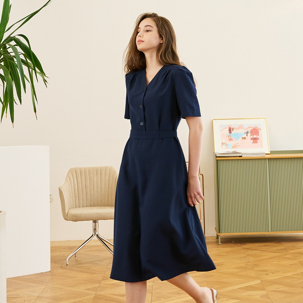 ACUD Vネックハーフシャツワンピース（3カラー）