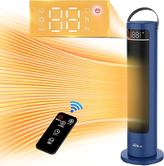 VECELO セラミックヒーター リモコン付き 電気ファンヒーター 3段階温度設定 タイマー機能 首振り 暖房器具 省エネ 750W/1500W 過熱保護 転倒安全装置 即暖 大風量 日本語説明書付