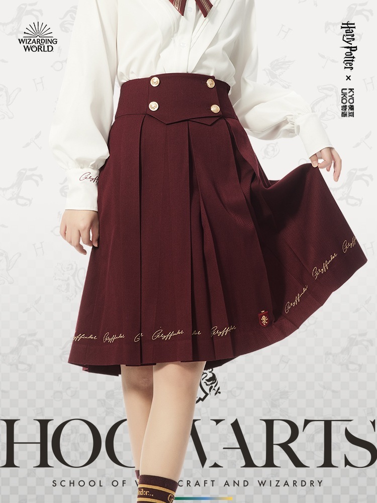 ハリーポッタージョイント ハイウエスト ロング ボックスプリーツ ウール ダブルスカート Jk制服