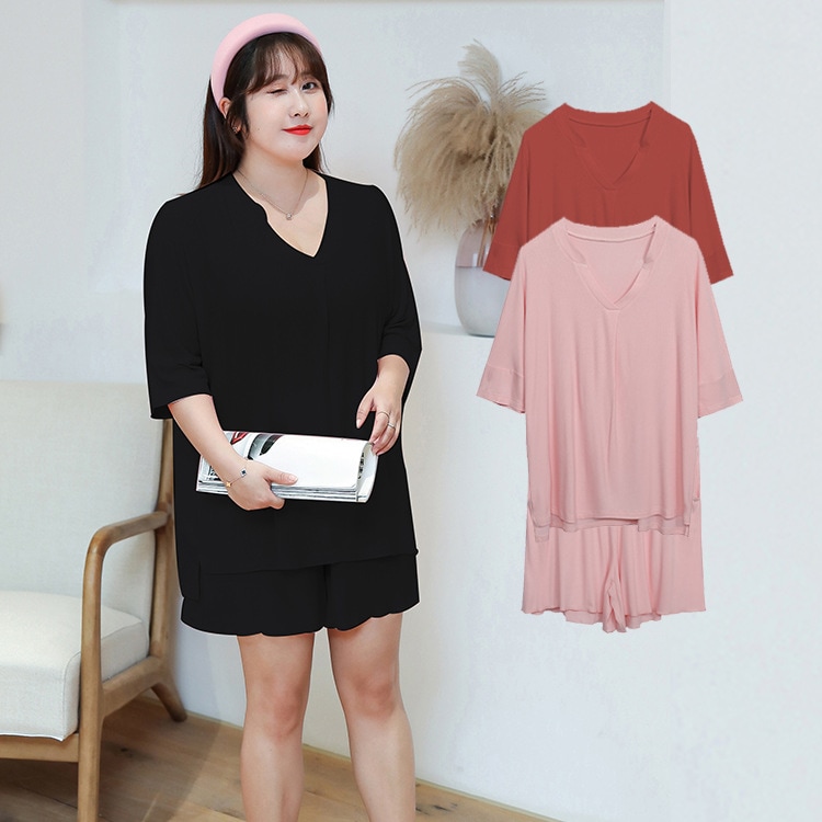 パジャマ 大きいサイズ レディース セクシー マタニティ 春夏 2点上下セット 4XL 3XL 2XL XL 半袖 半ズボン コットン 綿 薄手 涼しい ひんやり 無地 可愛い おしゃれ ゆったり 体