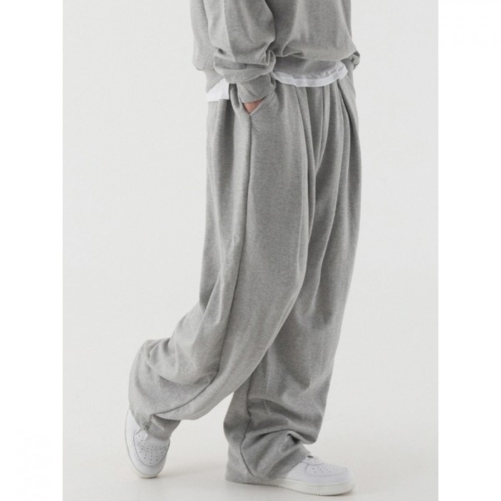 (Pianer) プリーツディープワイドスウェットパンツ (メランジ)