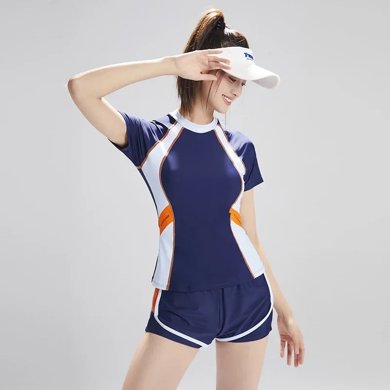 女性用半袖水着セット,ラウンドネック水着,セクシーサーフ水着,女性用スポーツ水着,ジッパー付きビーチウェア2022 - 201768104