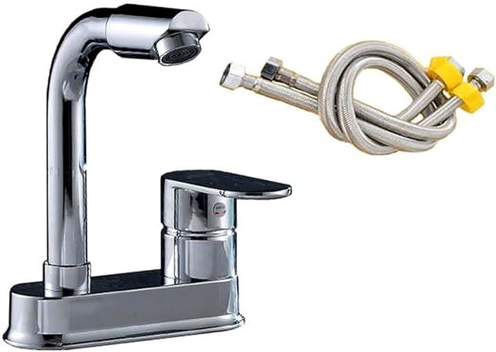 ツーホール式 洗面用 シングルレバー 混合水栓 手洗いボウル用 360 回転 洗面台 蛇口 取り付けホース付き SK27