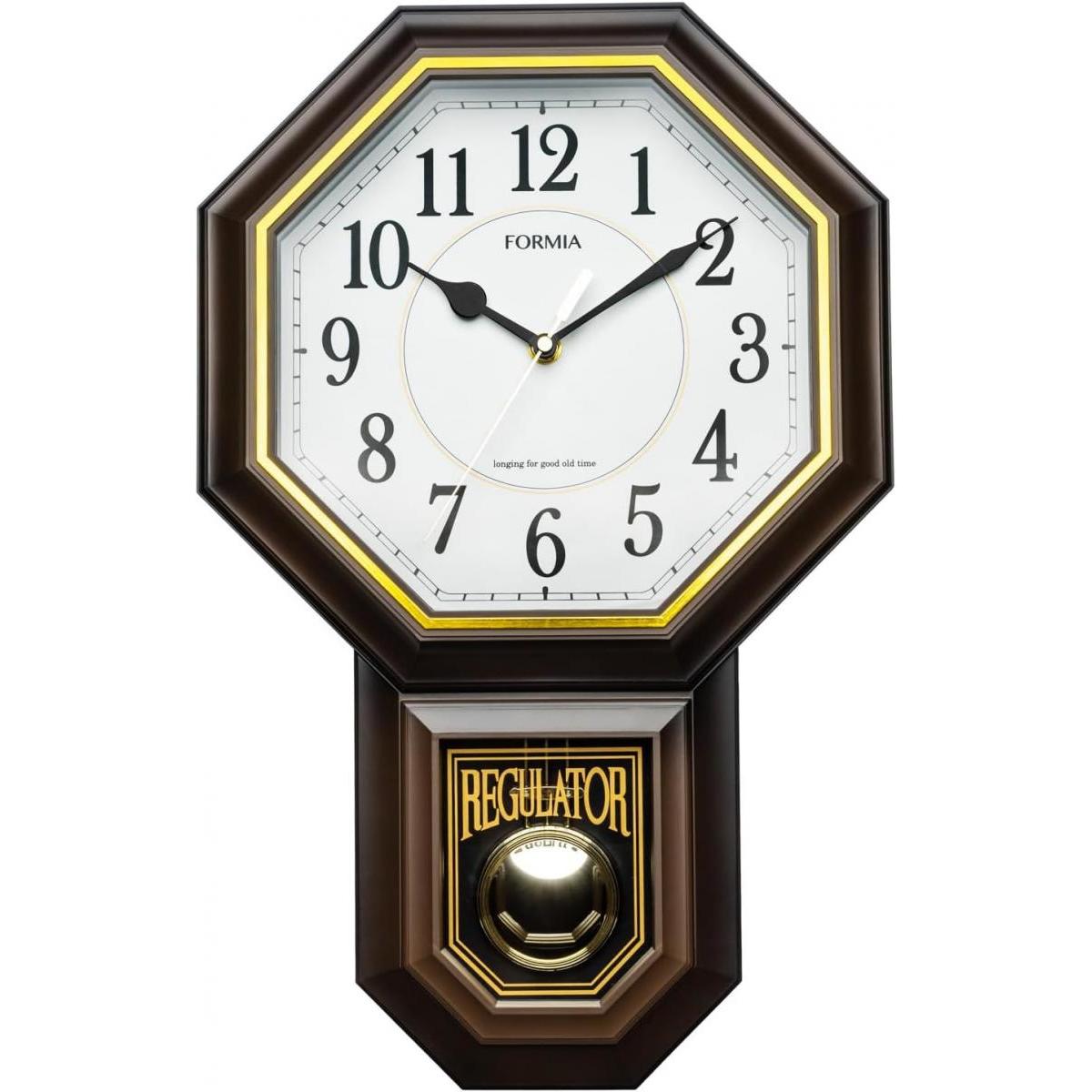 Formia フォルミア 掛時計 HWC-Y027W-BR ブラウン アナログ 振り子時計 正時メロディー時報 夜間鳴り止め 連続秒針 5,309円