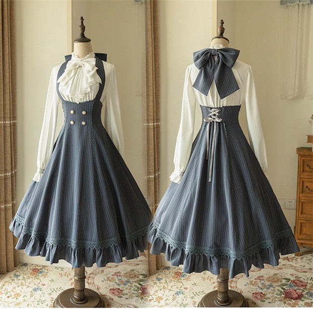 トップスシャツブラウスロリータ ワンピース ホルターネック S レディース ジャンパースカート シャツ追加可 フレアスカート L 大き蝶結 ノースリーブ M ロング 可愛い ジャンスカ 大人
