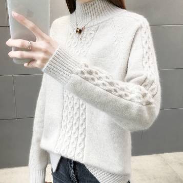 セーター トップス ニット ミディアム丈 長袖 ハーフハイカラー ストレート 大人可愛い きれいめ シンプル 大人 上品 おしゃれ 大人女子 ガーリー ルーズ クール エレガント フェミニン 無地 秋