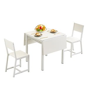 [国内発送]A784【ホワイト 】ダイニングセット 3点 ダイニング3点セット 2人掛け 無垢材 ダイニングテーブルセット ダイニングチェア 折りたたみテーブル 伸縮ウッドダイニング レトロ 食卓 パ