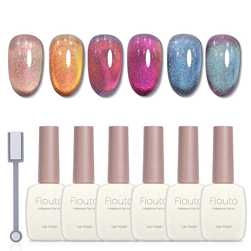 Fioutoマグネットネイル ジェルネイル カラージェル マグネットジェル猫目ジェル 大容量15ml UV/LED対応 磁石付き 6色セット（9Dキャツアイジェル ）