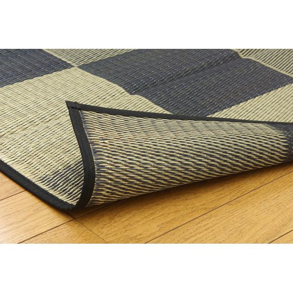 純国産/日本製 い草ラグカーペット 『ブロック2』 グレー 約191x250cm