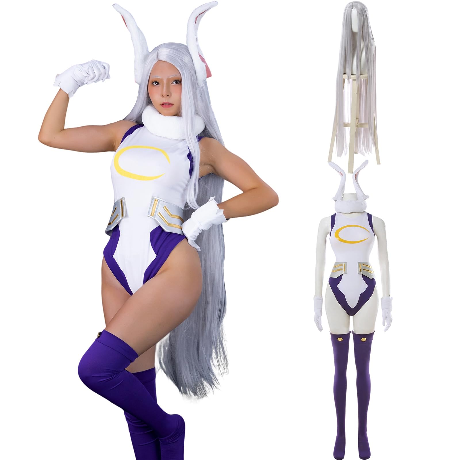 神併良品 ミルコ コスプレ ウィッグ付き 兎山ルミ ラビットヒーロー ヒロアカ コスプレ衣装 大人用 仮装 文化祭 イベント コスチューム ステージ服 Miruko cosplay 63107