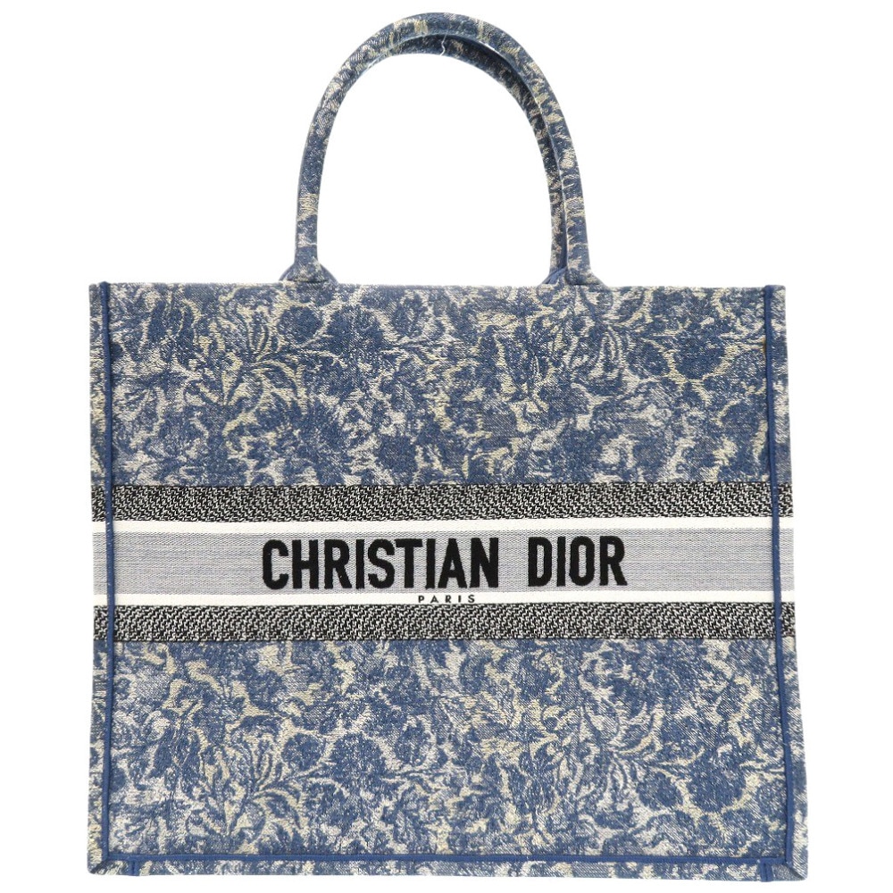 新品同様 クリスチャンディオール ブックトート ラージ トートバッグ キャンバス ブルー 0384【中古】Christian Dior レディース