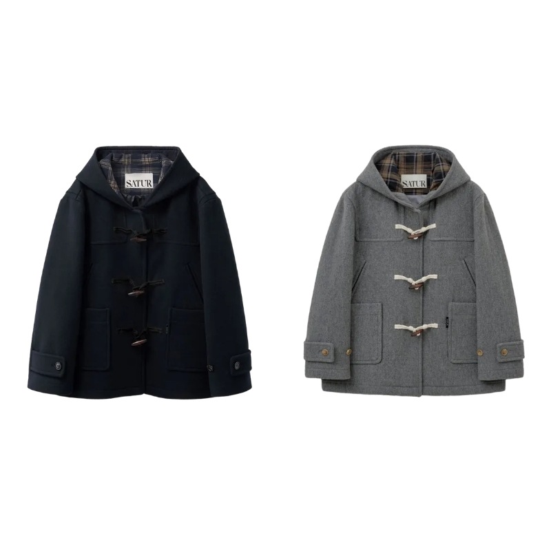 [SATUR] HOOD WOOL BLEND DUFFLE HALF COAT