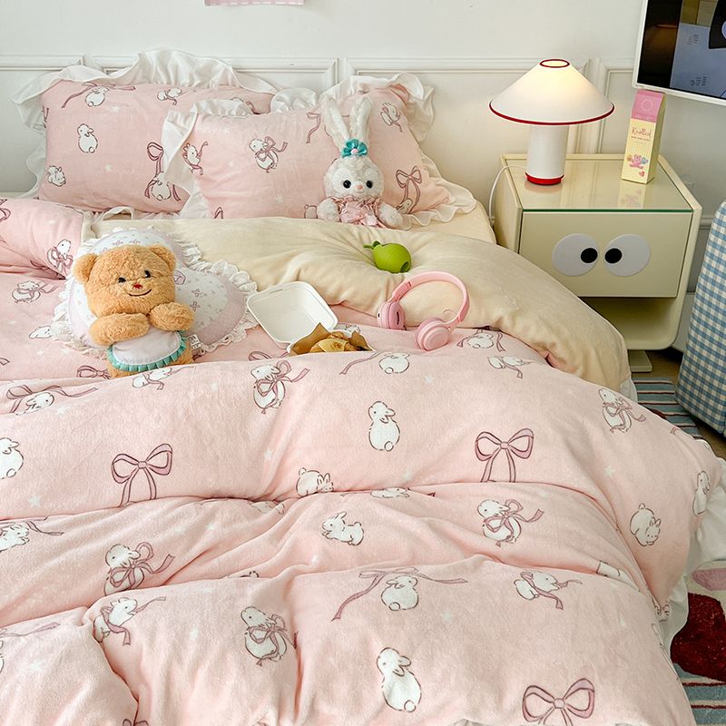 冬の厚手ミルクレーヨン4点セットコーラルフランネル冬の布団カバープラスシーツ両面ウール3点セット