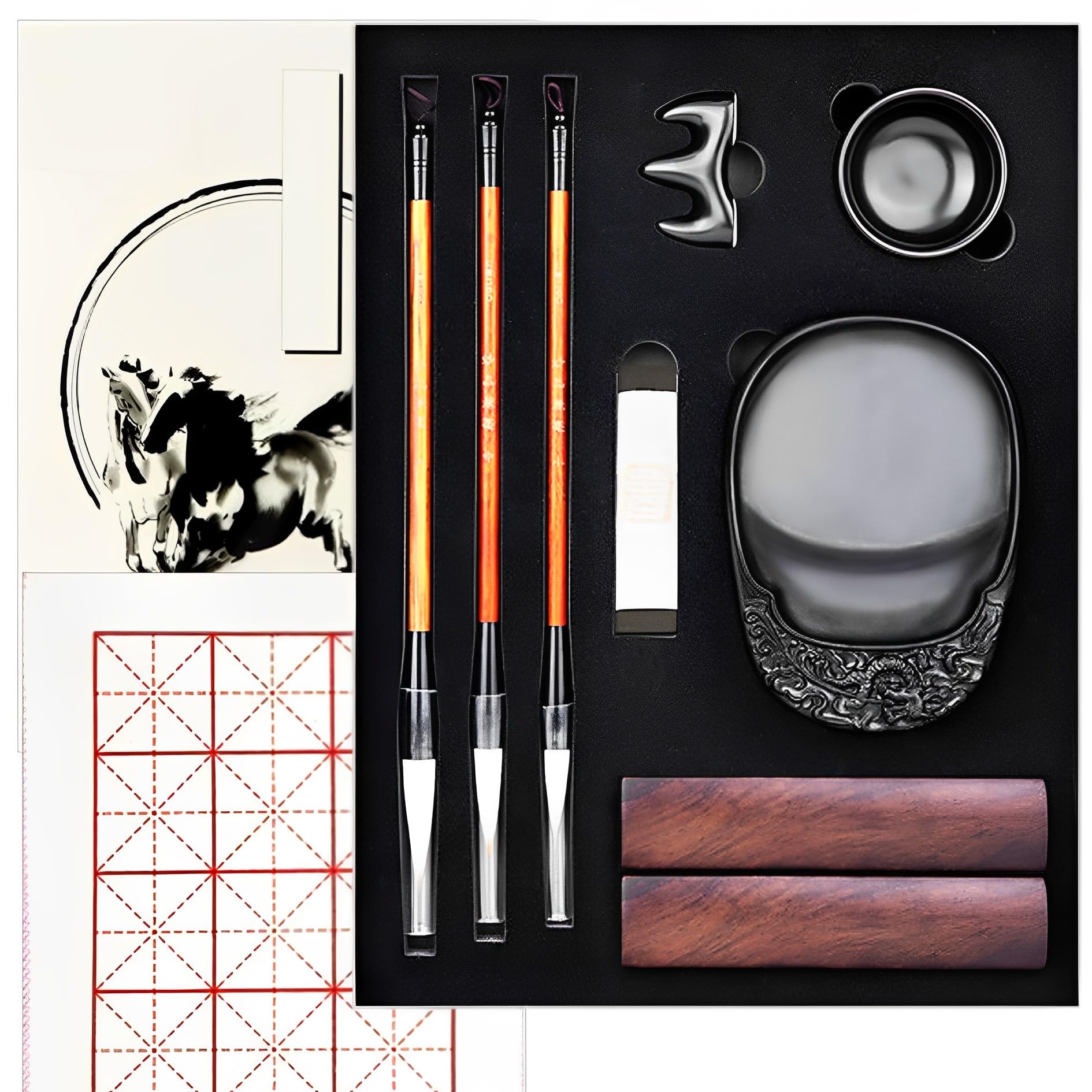 大人 書道 セット 習字 写経 初心者 道具 書道セット 習字セット 半紙 下敷き 付き 高級 正月 書写 書初め 水墨画 ((11点セット（半紙・下敷き付き）)