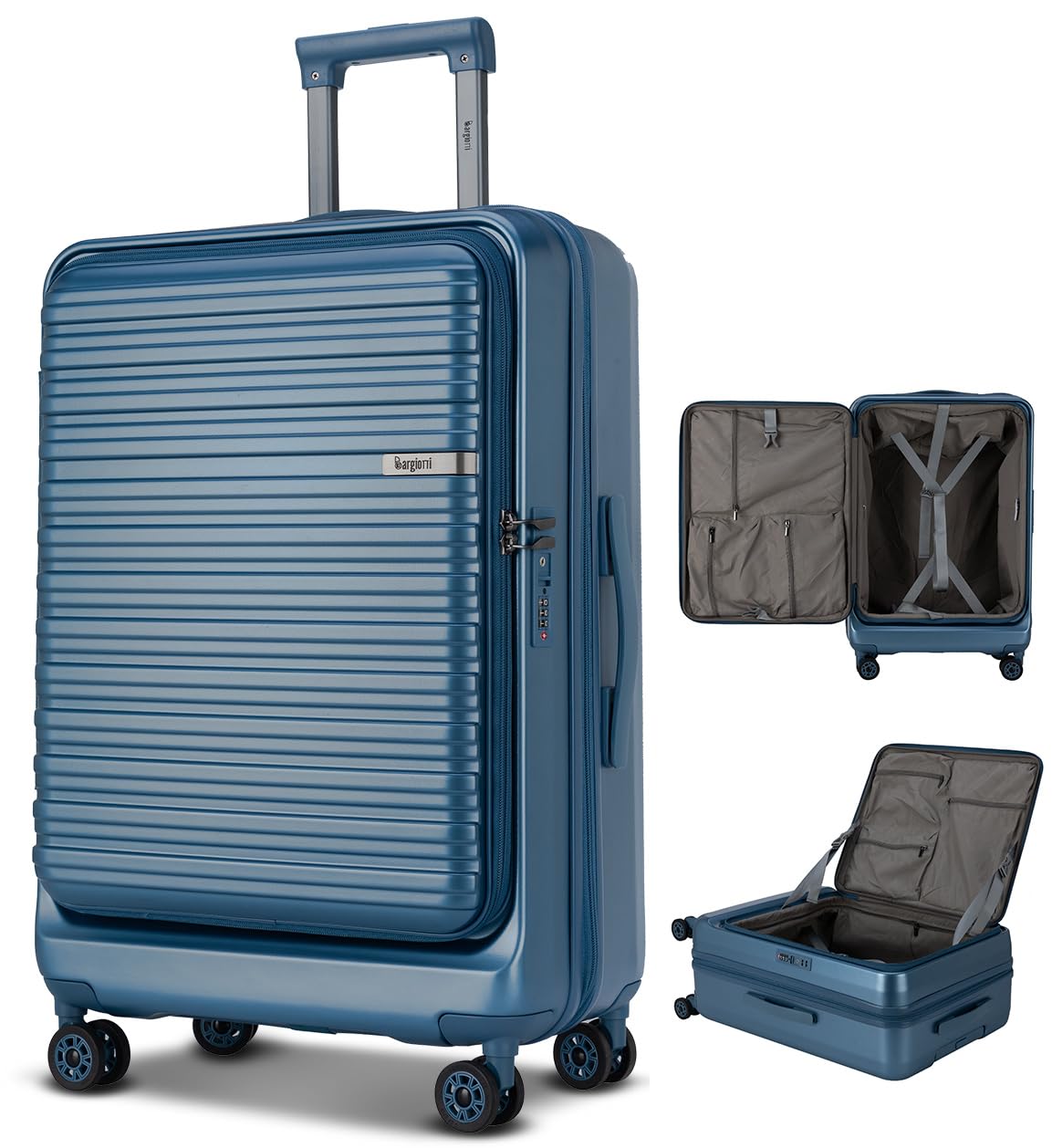 [Bargiotti] スーツケース フロントオープン キャリーケース 拡張機能付き 片開きファスナータイプ キャリーバッグ ABS+PC 耐衝撃 静音 軽量 日乃本キャスター (ブルー Mサイズ 8,862円