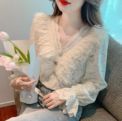 シャツ ボトリングシャツ 長袖 レース かわいい 大人可愛い きれいめ シンプル カジュアル 大人 上品 おしゃれ お洒落 かっこいい レトロ 大人女子 こなれ感 ラフ ラブリー キュート ガーリー