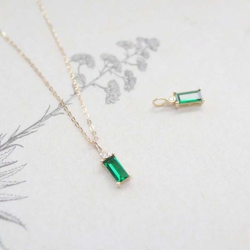 ネックレス レディース 一粒 小ぶり エメラルド 四角 スクエア シンプル 重ね付け シルバー925 K14コーティング 彼女 妻 嫁 母 女性