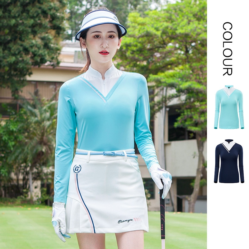 ゴルフウェア レディース 女性 スポーツウェア ゴルフシャツ 長袖 Tシャツ トップス 単品 ネイビー グリーン 速乾 春 夏 秋冬 大きいサイズ 韓国風 INS おしゃれ