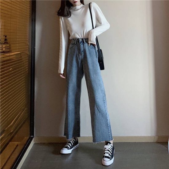 パンツ 大きいサイズ スリムワイドデニム クラッシュデニム 切りっぱなしデニム 美脚デニム トレンド 韓国デザイン 韓国ファッション オルチャン 新作デニム 新作 春新作 春服
